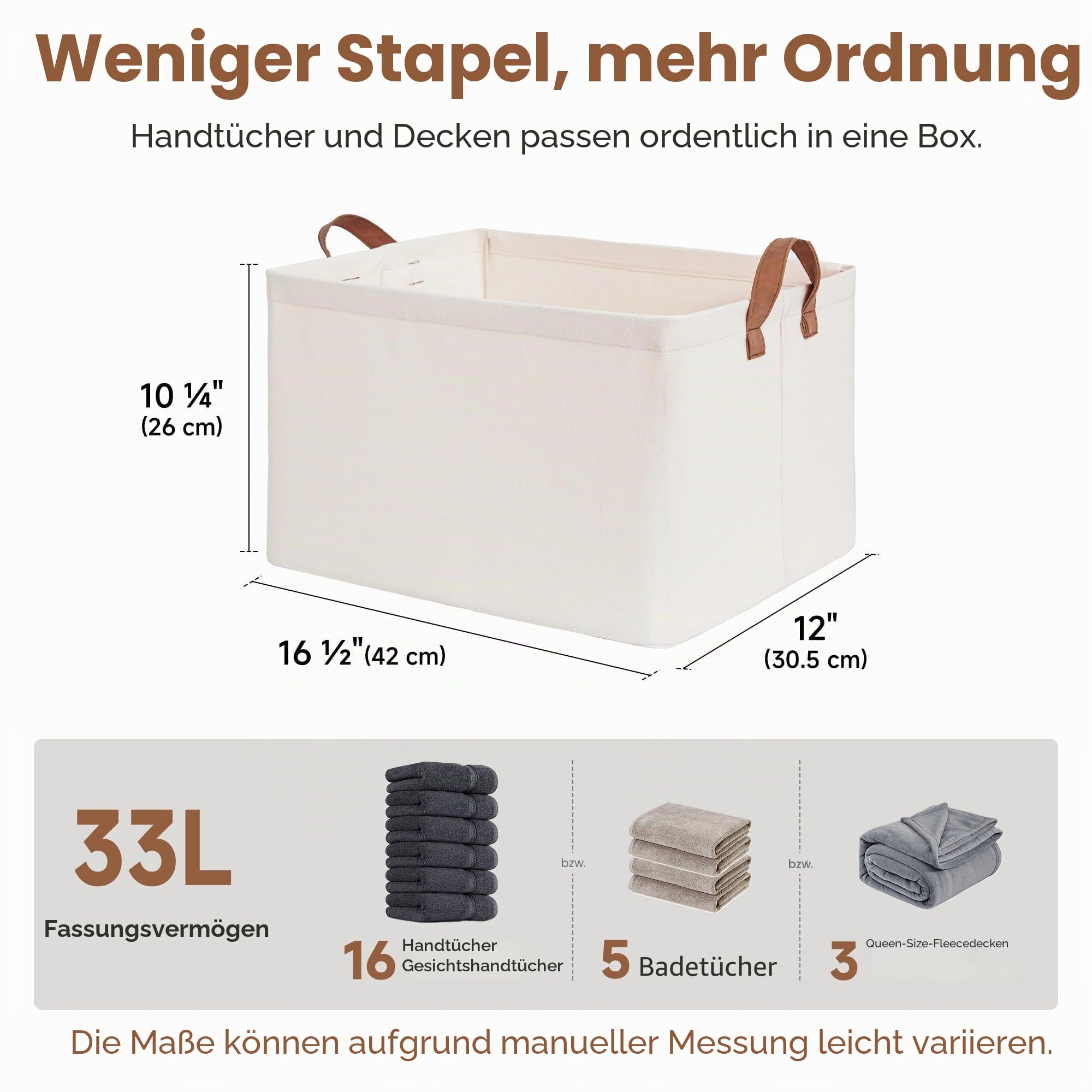 StorageWorks Aufbewahrungskörbe für Regale, faltbare Aufbewahrungsbox mit Metallrahmen, Stoff Ordnungsbox mit Griffen, Kleiderschrank Aufbewahrungskorb groß für Kleidung, Pullover, beige, 2 Stück 3