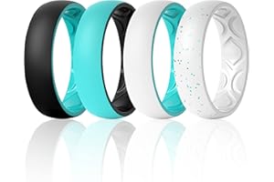 ThunderFit Silicone Wedding Bands for Women, Breathable 2 Layers 5.5mm Wide 1.5mm Thick - 1/4/8/10 Variety Multipack