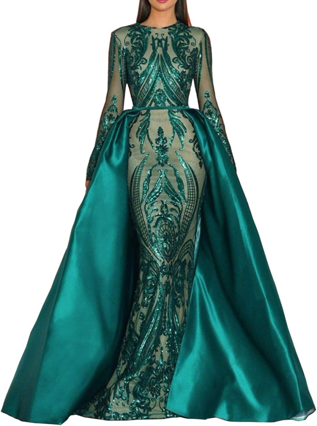 Aries Tuttle Green/Burgundy/Navy Blue Satin Mermaid Prom Evening Party Dress Gown Detachable Train