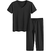 Latuza Women's Cotton Pajamas Set Tops and Capri Pants Sleepwear