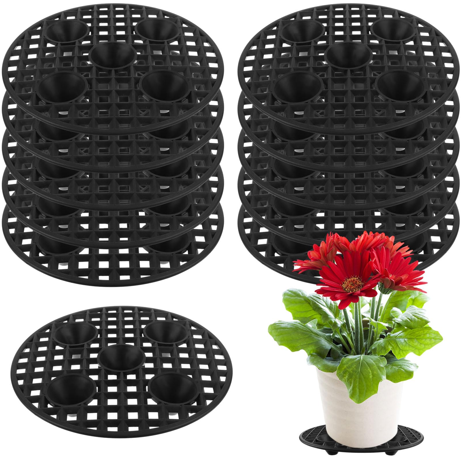 Beautywen 12 Pcs 8 Inch Plant Level Pot Elevator Plant Stand Heavy Duty Plant Stand Black Round Stand Saucer Plant Flower Pot Holder Support Rack for Deck, Indoor, Outdoor, Garden(Black)