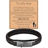 KLIFOWDY Leather Bracelet for Men American Flag Mens Leather Bracelet with Card Adjustable Leather Cuff Bracelets for Men Jewelry Gifts for Dad Son Brother Man Husband Boyfriend