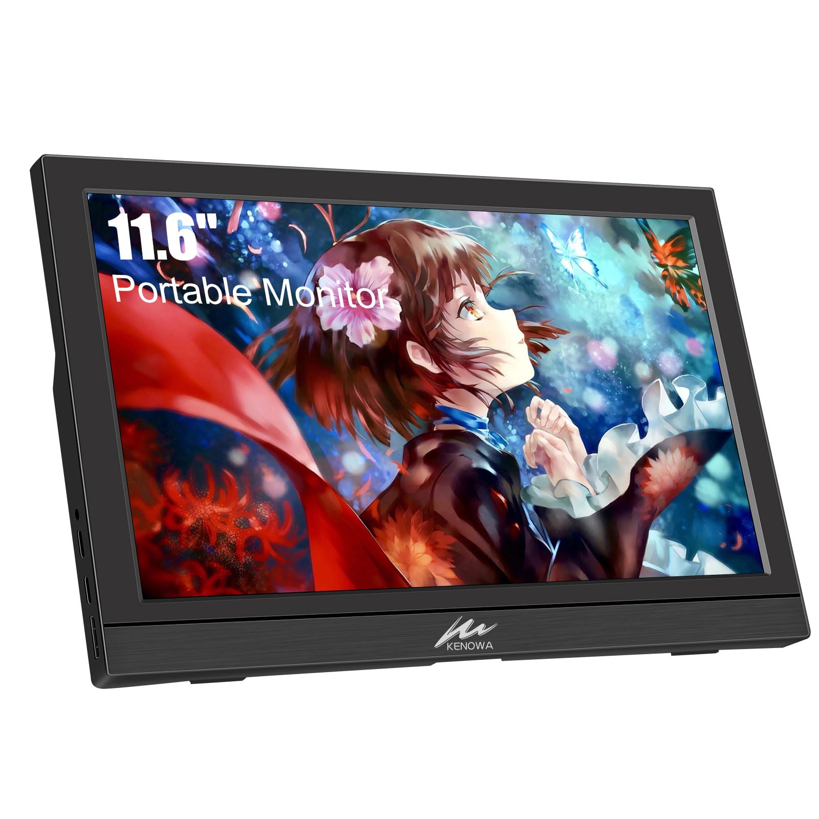 Kenowa Portable Monitor HDMI 11.6 Inch Extend Display FHD 1366 * 768P, Mobile Monitor HD Screen with Dual Type-C/HDMI for Raspberry pi Laptop/PC/CCTV/Xbox/PS4, Built-in Speakers