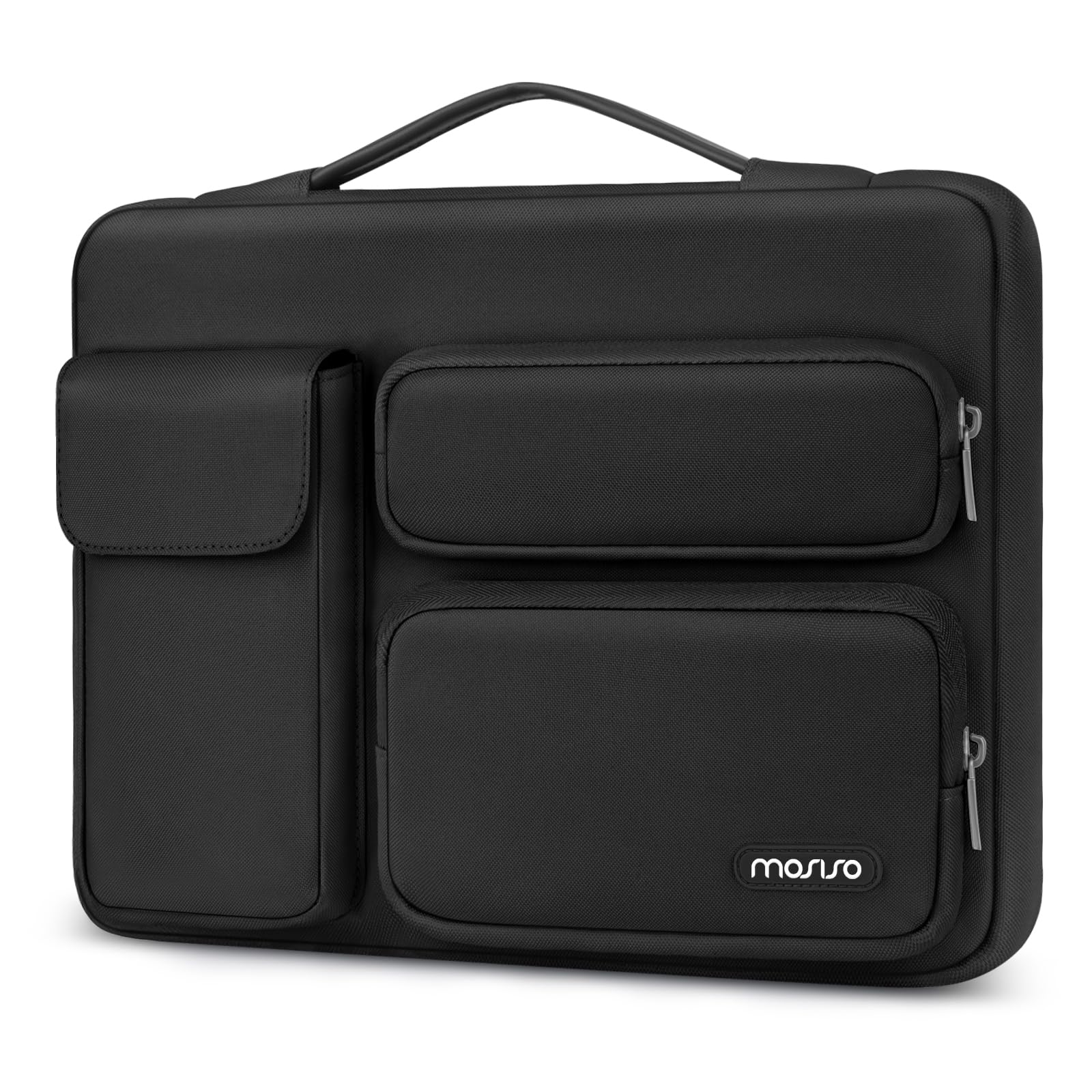 MOSISO 360 Protective Laptop Case 13.3 inch, 13-13.3 inch Laptop Sleeve Compatible with MacBook Air/Pro 13 / Pro 14, HP Dell ASUS Lenovo, Side Open Bag with 2 Raised&1 Flapover Pockets, Black