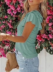 SHEWIN Summer Tops for Women Casual Short Ruffle