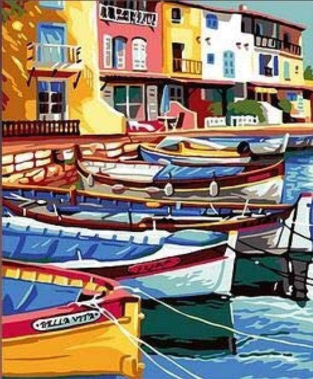 HNZYF DIY Paris Pier Hirsch und Sonne London Nacht Gemälde von Zahlen