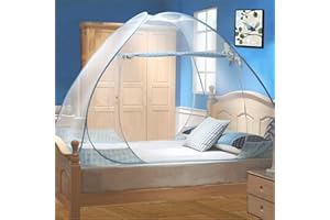 Tinyuet Pop-Up Mosquito Net for Bed - Double Door Portable Bed Tent (47.2x78.7in), Indoor/Outdoor Insect Screen with Net Bottom & Blue Edge