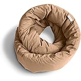 Huzi Infinity Pillow - Versatile Soft Neck Support Scarf Travel Pillow for Sleep in Flight, Airplane (Tan)