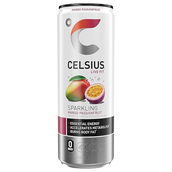 CELSIUS SPARKLING MANGO PASSIONFRUIT, FUNCTIONAL ESSENTIAL ENERGY DRINK, 12 FL OZ