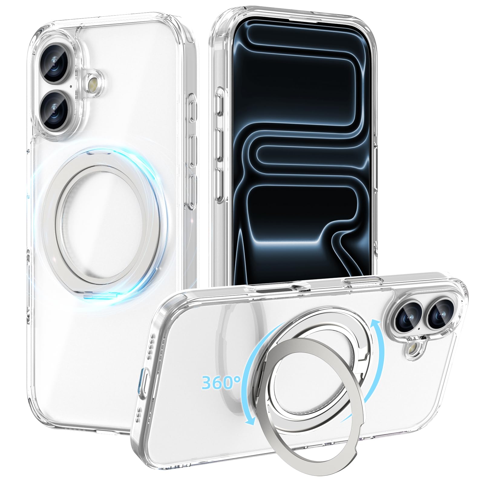 Photo 1 of ACESTAR 360° Magnetic Stand Case Compatible with iPhone 17, Rotatable Flexible Ring Holder Phone Cover for Men Women | Compatible with MagSafe | Shockproof & Anti-Scratch | Anti-Yellowing Clear