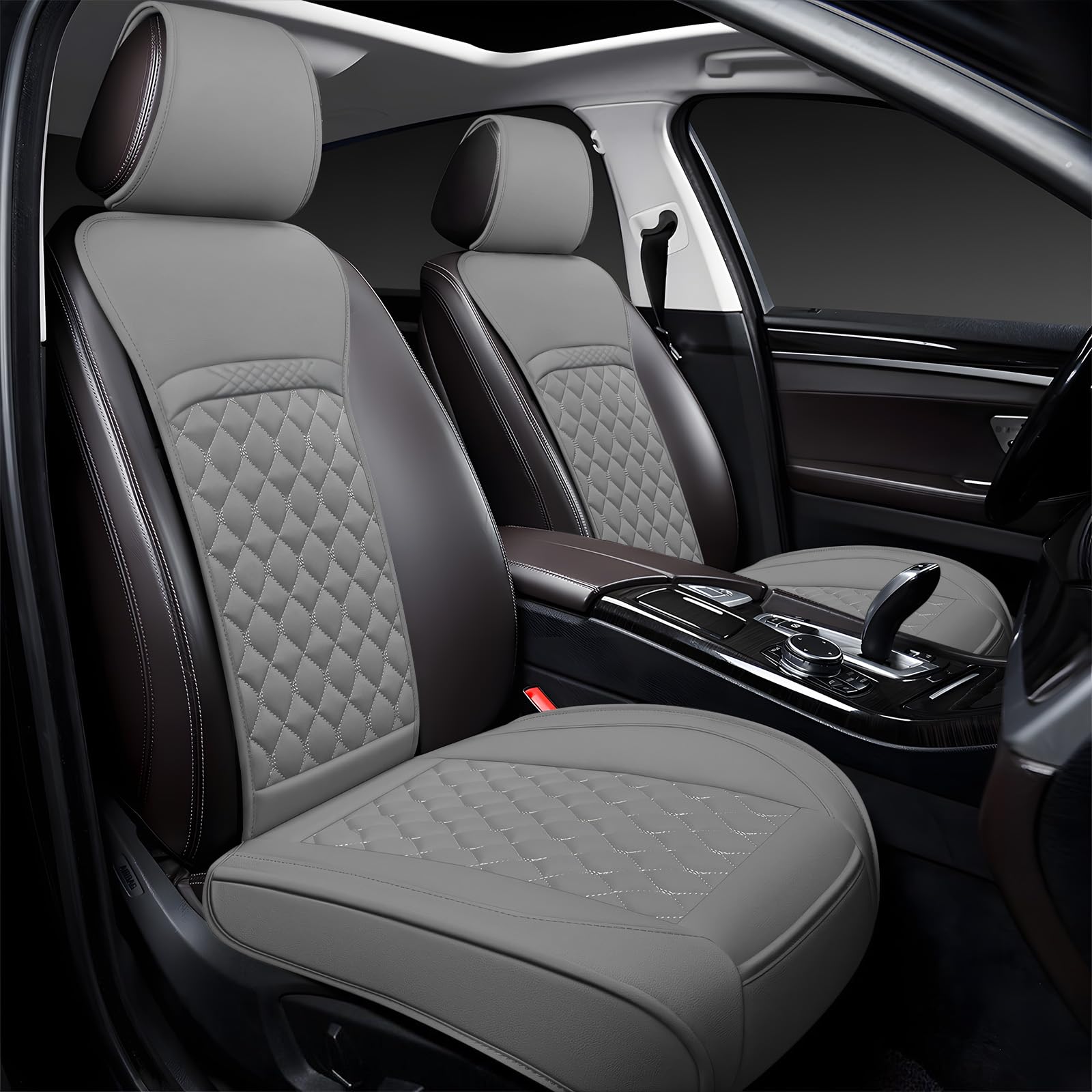 Photo 1 of Joy Forserve Front Car Seat Covers for Hyundai,Leather Waterproof Seat Protector Custom Fit Hyundai Sonata Elantra Santa Fe Santa Cruz Tucson Palisade Veloster,2 Pack,Gray