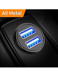 Car Charger, Ainope 4.8A Aluminum Alloy Car Charger Adapter Dual USB Port Fast Car Charging Mini Flush Fit for Phone x/8/7/6s/Plus, iPad Air 2/Mini 3, Samsung Note9/ Galaxy S9/ S9 Plus/S8/S7 - Black