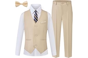 WULFUL Boys Suits 5-Pieces Formal Slim Fit Tuxedo Suit Set,Teen Suits for Wedding Ring Bearer Church Outfit
