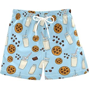 YANENDIE Boy Swim Trunks Cartoon Cookies and Milk Toddler Swim Shorts Little Boys Bathing Suit Swimsuit Boy Swimwear