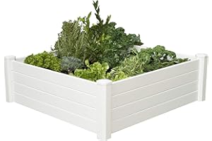 NuVue Products 26001 Premium Outdoor Raised Garden Bed for Growing Edible Plants and Flowers, BPA-Free Woodgrain Panel Elevated Planter Box, 48” L x 48” W x 15” H, White