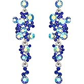 Flyonce Women's Crystal Wedding Bohemian Boho Floral Chandelier Long Dangle Earrings