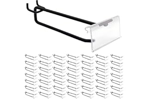 Suntree 50 Pcs 4 Inch Pegboard Hooks with Label Holder for 1/4" Pegboard, Black Metal Hooks with Price Tag Slot, Board Wall A