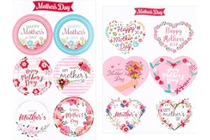 XIHIRCD 120pcs Happy Mother's Day Stickers, 12 Designs Mother Day Tags Self-Adhesive Mother's Day Labels Floral Envelope Seals for Envelope Card Gift Mother's Day Decorations