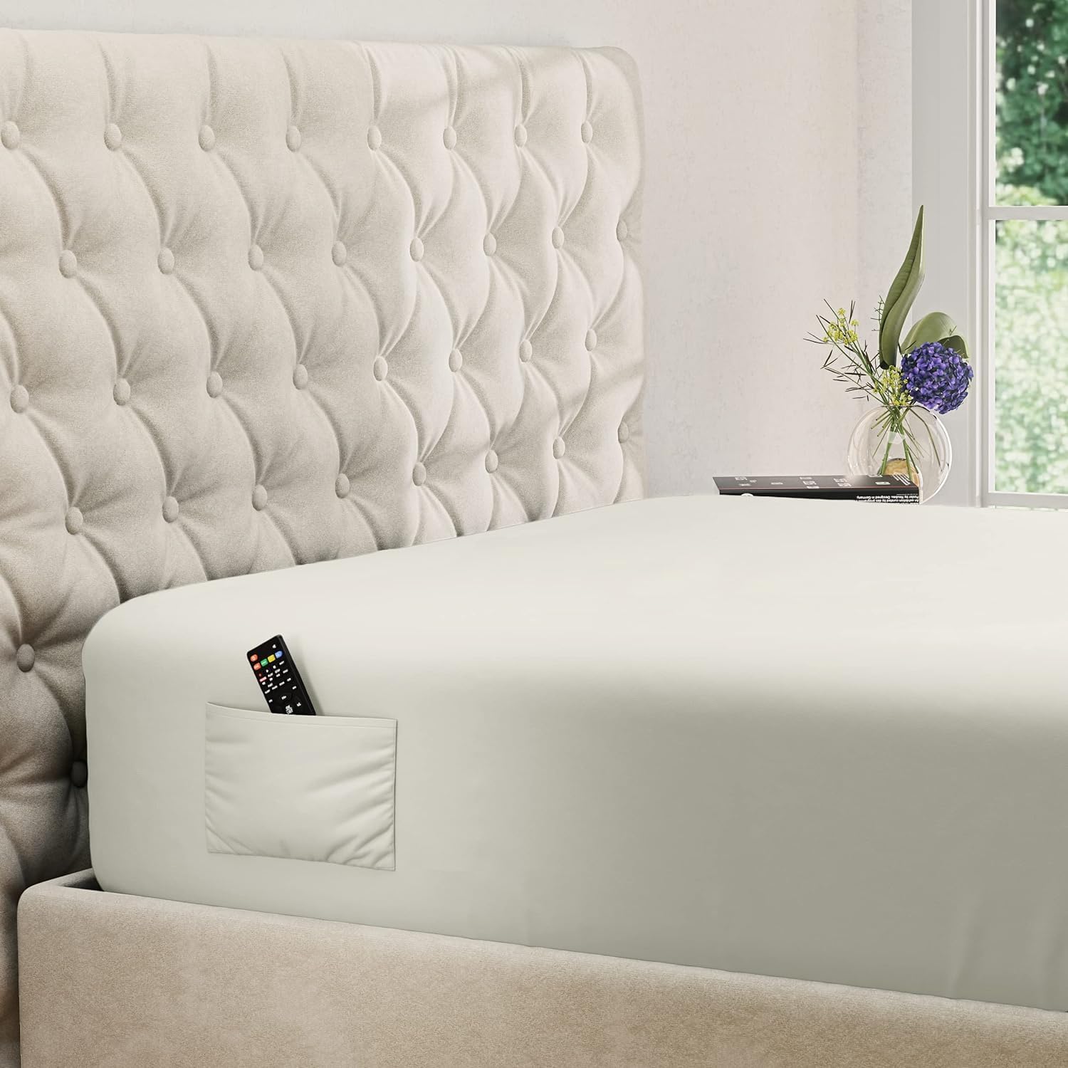 Photo 1 of DREAMCARE King Fitted Sheet - Extra Deep Pocket Fitted Sheet - Fits up to 21 inch Mattress - Deep Pocket King Sheets - Hotel Luxury - Oeko-Tex Certified Sheets - 1 Fitted Sheet Only (Ivory, King)