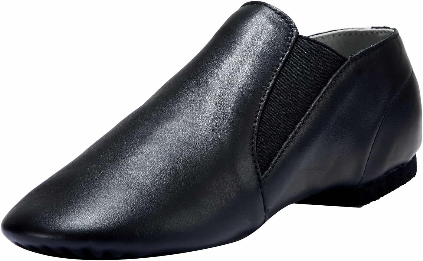 Dynadans Unisex Leather Upper Slip-on Jazz Shoe with Elastics for Women and Men's Dance Shoes