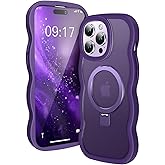 [Cute Wave Frame+Mag Stand] Designed for iPhone 14 Pro Max Case, [Fit for MagSafe] Translucent Silicone Protective Magnetic Ring Phone Case Cover for iPhone 14 Promax 6.7 inch Men Women, Purple