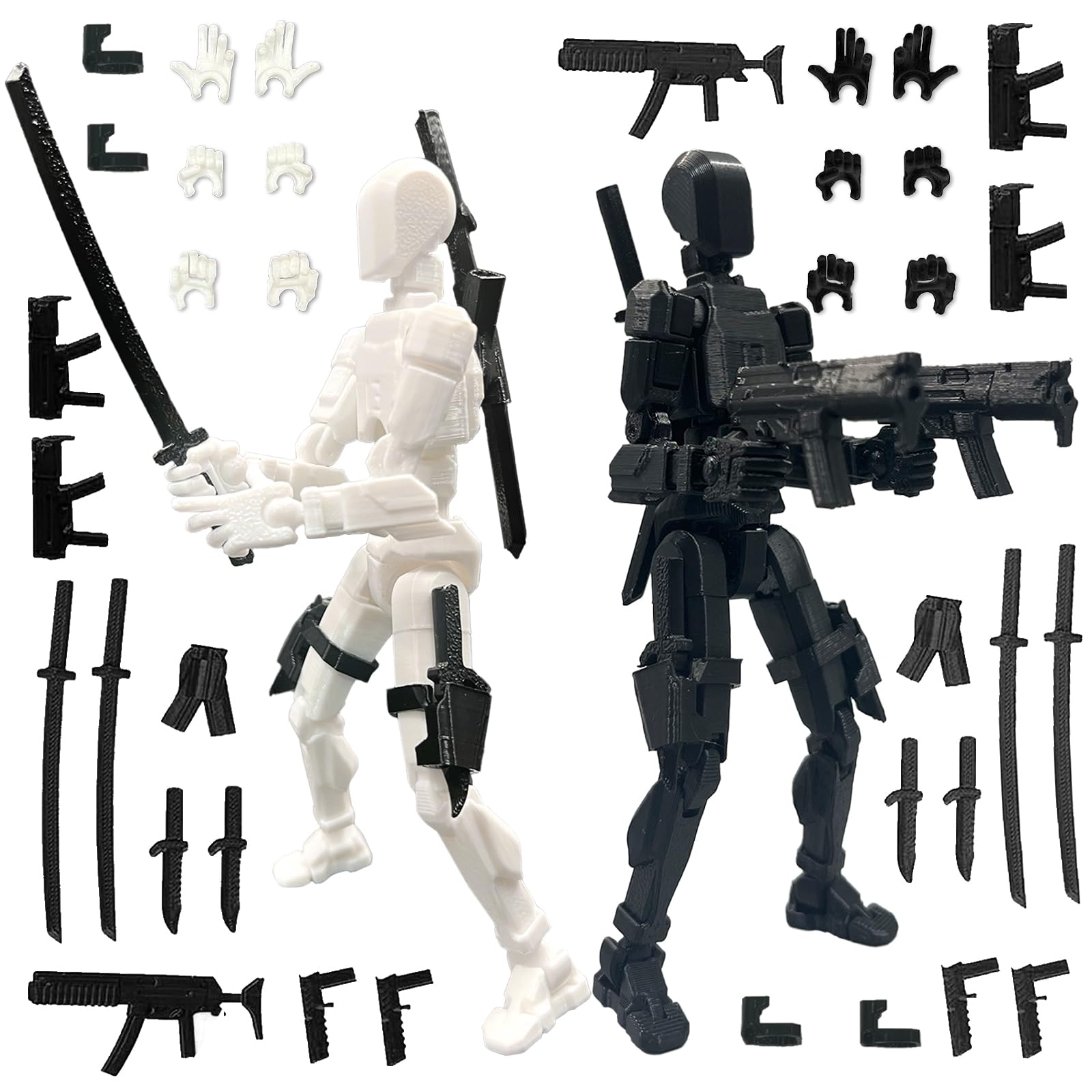 Photo 1 of T13 3D Action Figure Set (Assembly Completed), 3D Printed Multi-Jointed, Titan 13 Action Figures, Multi-Articular Lucky Mobile Robot Nova T-13,Desktop Decorations for Game Lovers Toys (Black/White)