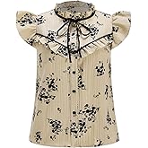 winkbay Women's Boho Floral Ruffle Sleeve Tops Summer Button Down Tie Neck Cute Vacation Blouses