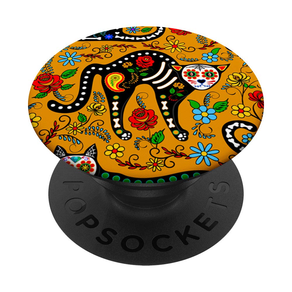 Dia De Los Muertos Gato Pattern - Sugar Skulls Cats PopSockets Swappable PopGrip