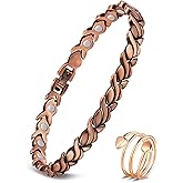 Feraco Copper Bracelets & Rings for Women, Ultra Strength Magnetic Bracelet with 3500 Gauss Neodymium Magnets, 99.99% Pure Copper Adjustable Jewelry Gift