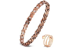 Feraco Pure Copper Bracelets for Women, Ultra Strength Magnetic Bracelet with 3800 Gauss Magnets & Natural Turquoise & Stones
