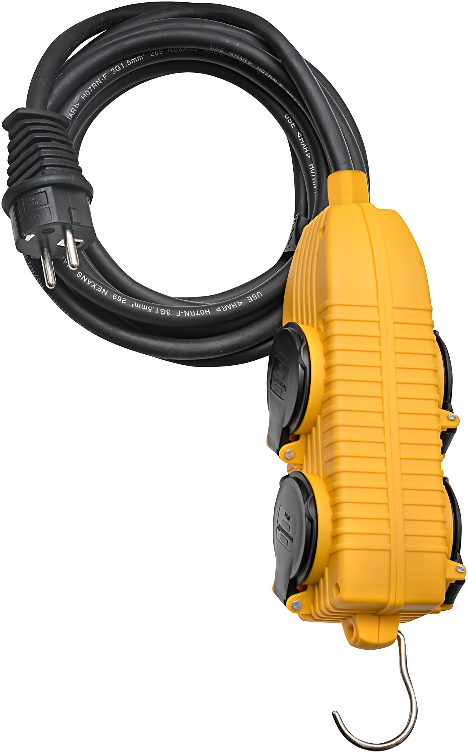 Brennenstuhl 1151711 Powerblock Extension Cord with 4 Sockets with Flip Covers IP44 H07RN-F 3G1,5 Black, Yellow, 1151711