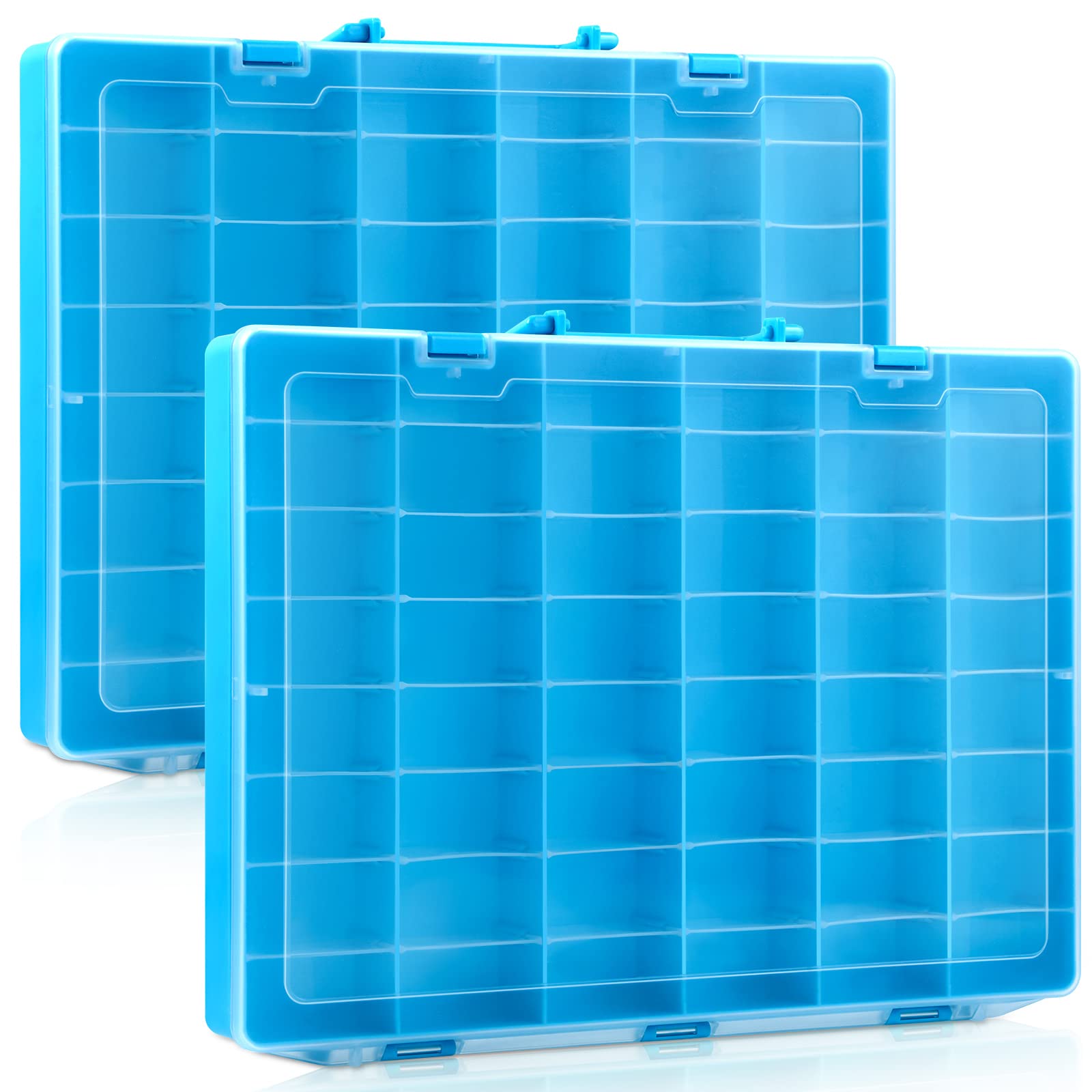 Photo 1 of Juexica 2 Pcs Large 48 Grids Plastic Storage Bead Organizer Box, Tackle Box, Compartment Organizer Container with Adjustable Dividers for Jewelry Art Crafts Toys Screw Small Parts(Blue)