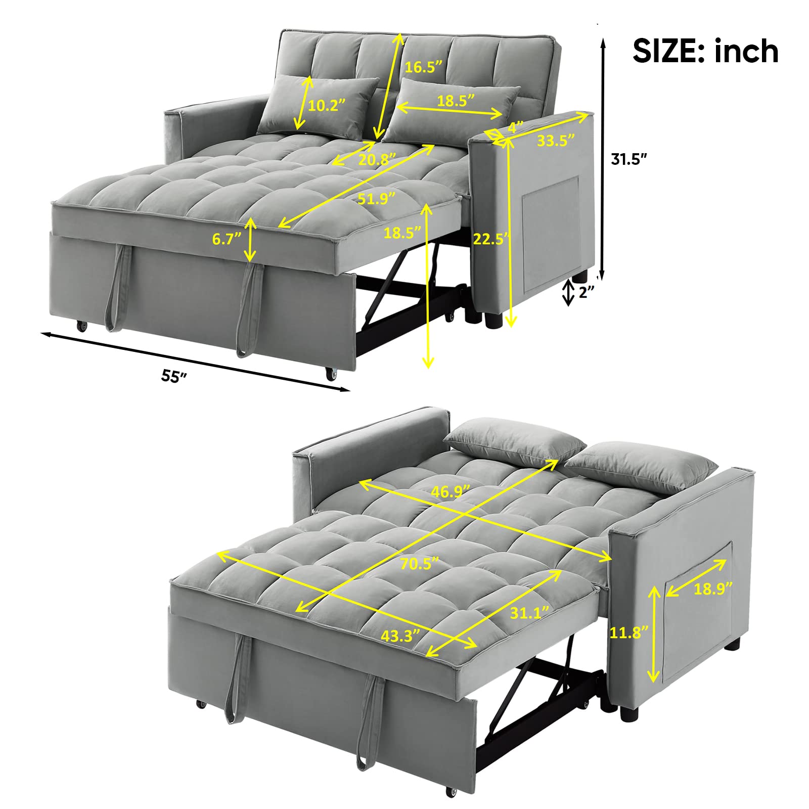 Mua 3 in 1 Convertible Sleeper Sofa Bed, Modern Velvet Loveseat Futon ...