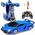 Janboo 1:14 RC Cars Robot for Kids, Transformrobot Racing Toys, Gesture Sensing Remote Control Car with One-Button Deformation Auto Demo, 360° Rotation Light Music Car Best Gift for Boys Girls (Blue)