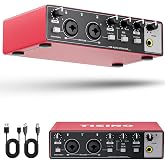 Tisino 24Bit/192kHz USB Audio Interface for Studio Recording, Red | Interfaz Audio with 48V Phantom Power for Podcasting and Streaming, Compatible with PC, Mac, iOS, Plug and Play