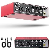 TISINO Audio Interface 24Bit/192kHz, USB Audio Interface for Recording, Songwriting, Streaming and Podcasting, Plug & Play Studio Interface with 48V Phantom Power, PC/Mac/iOS Compatible,RED