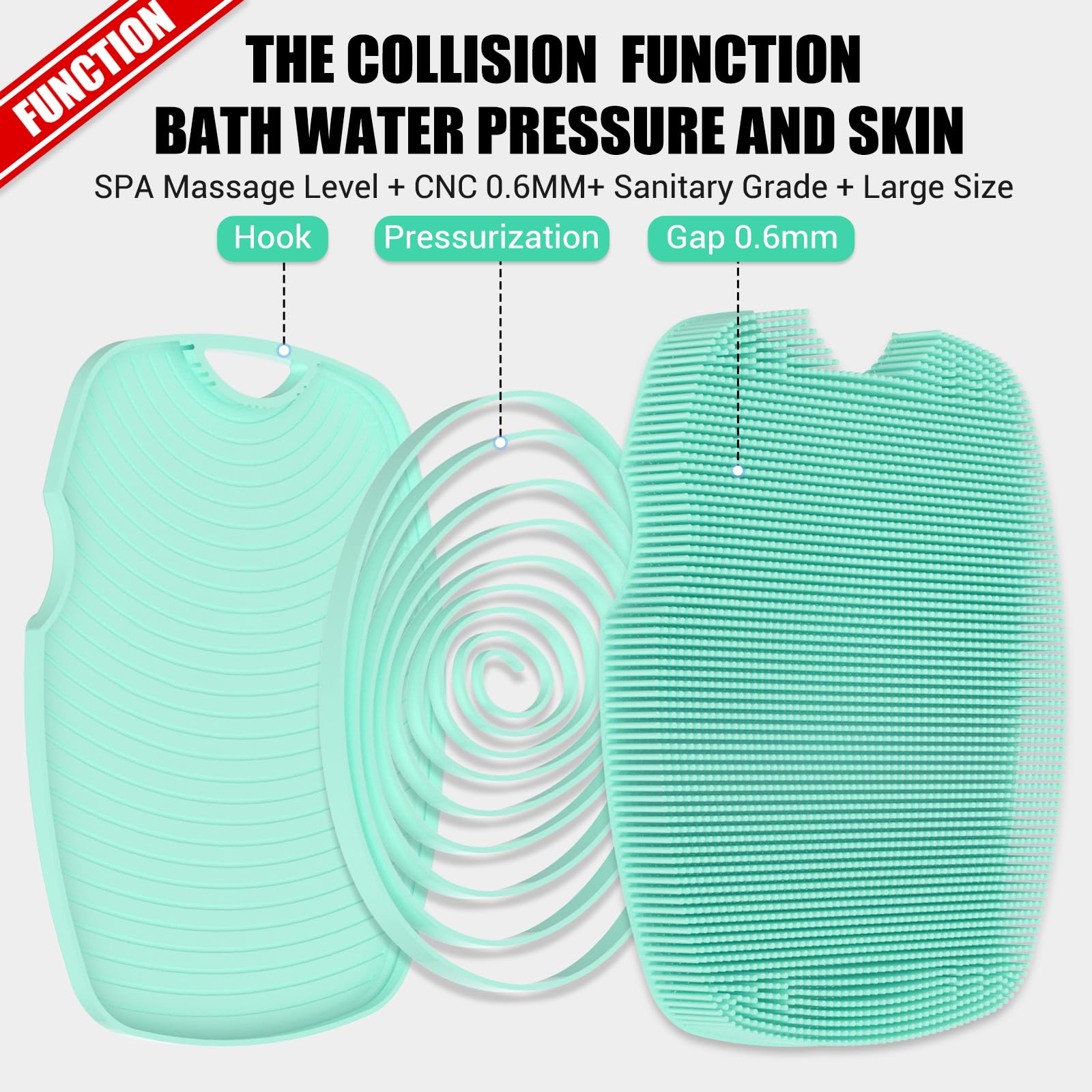 Canroom Silicone Body Scrubber - Anti Zinc Infused-Highly Elastic Bristles Exfoliating Body Scrubber for Shower Body,Cellulite Reduction,Blood Circulation - Green