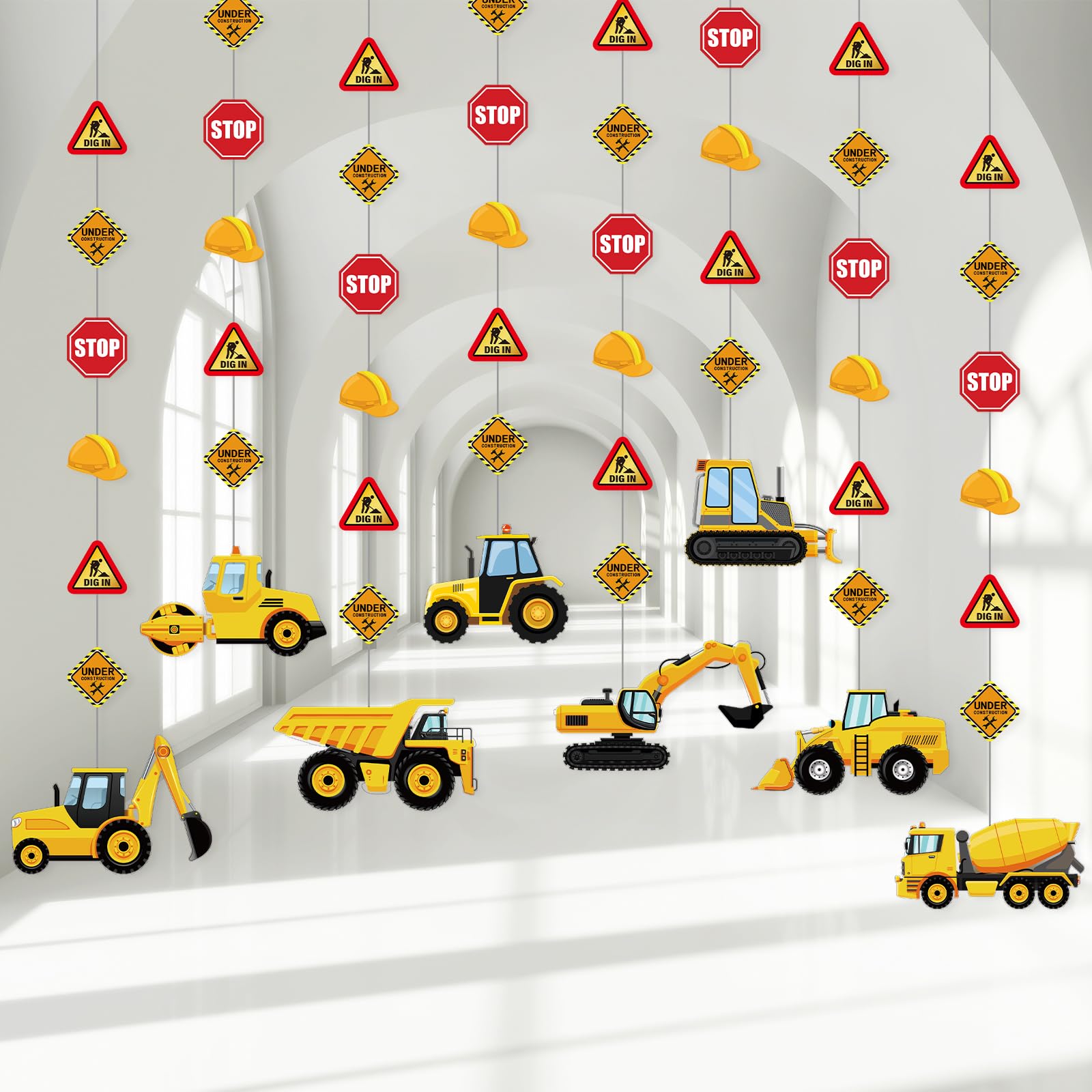 View 1 of Faccito 8 Packs Construction Party Banner Decorations Traffic Zone Paper Garland Construction Birthday Paper Hanging Cutouts for Kids Boy Traffic Zonetheme Dump Truck Birthday Party Supplies Decor