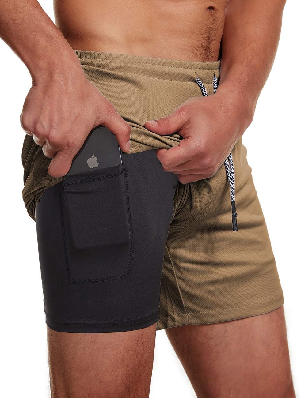 FLYFIREFLY Men's 2-in-1 Workout Running Shorts 7" Lightweight Gym Yoga Training Sport Short Pants