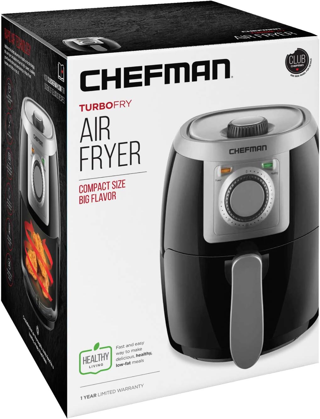 Chefman TurboFry 2 Quart Air Fryer, Personal Compact Healthy Fryer w/ Adjustable Temperature Control, 30 Minute Timer and Dishwasher Safe Basket, Black: Kitchen & Dining