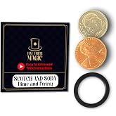 Hat Trick Magic Dime and Penny Vanishing Coin Gimmick with Bang Ring | Perform vanishing, teleporting, transforming tricks with included dime and penny. Suits beginner through pro skill levels.