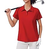 PINSPARK Women's Golf Shirt UPF 50+ Polo Shirts Short Sleeve Tennis Tops Collared with 3 Button Athletic T Shirt