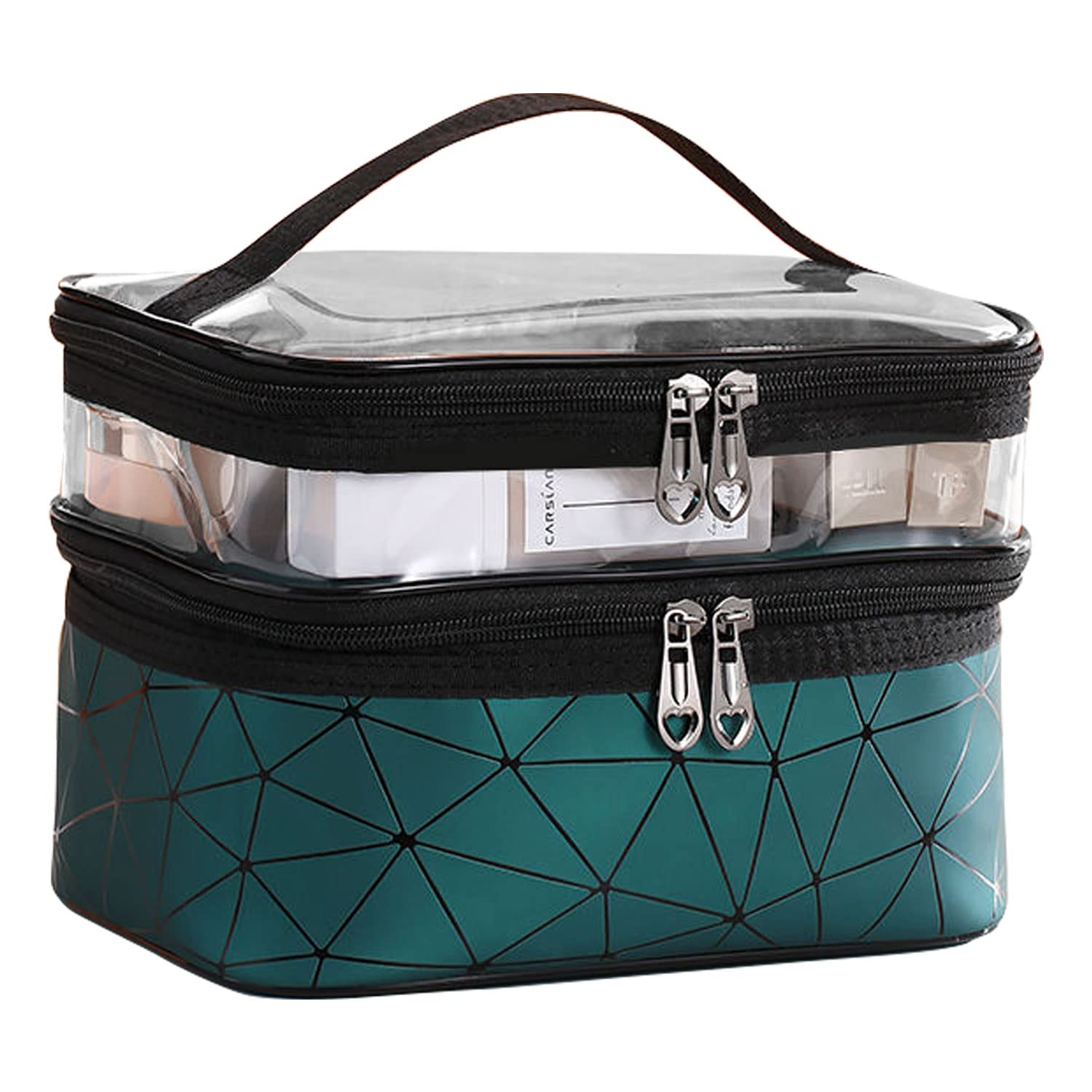 Double Layer Makeup Bag with Separate Pocket, Travel Organizer for Cosmetic Brush Lipstick, Portable Waterproof, Large Capacity, Make up Storage Small Case — image 1