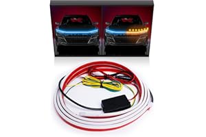 StoneBanks Car Dynamic Scan Start Up Hood Light Strip,Flexible Ice Blue DRL Daytime Running Lights with Amber Turn Signal Lighting for Cars trucks Exterior 70"