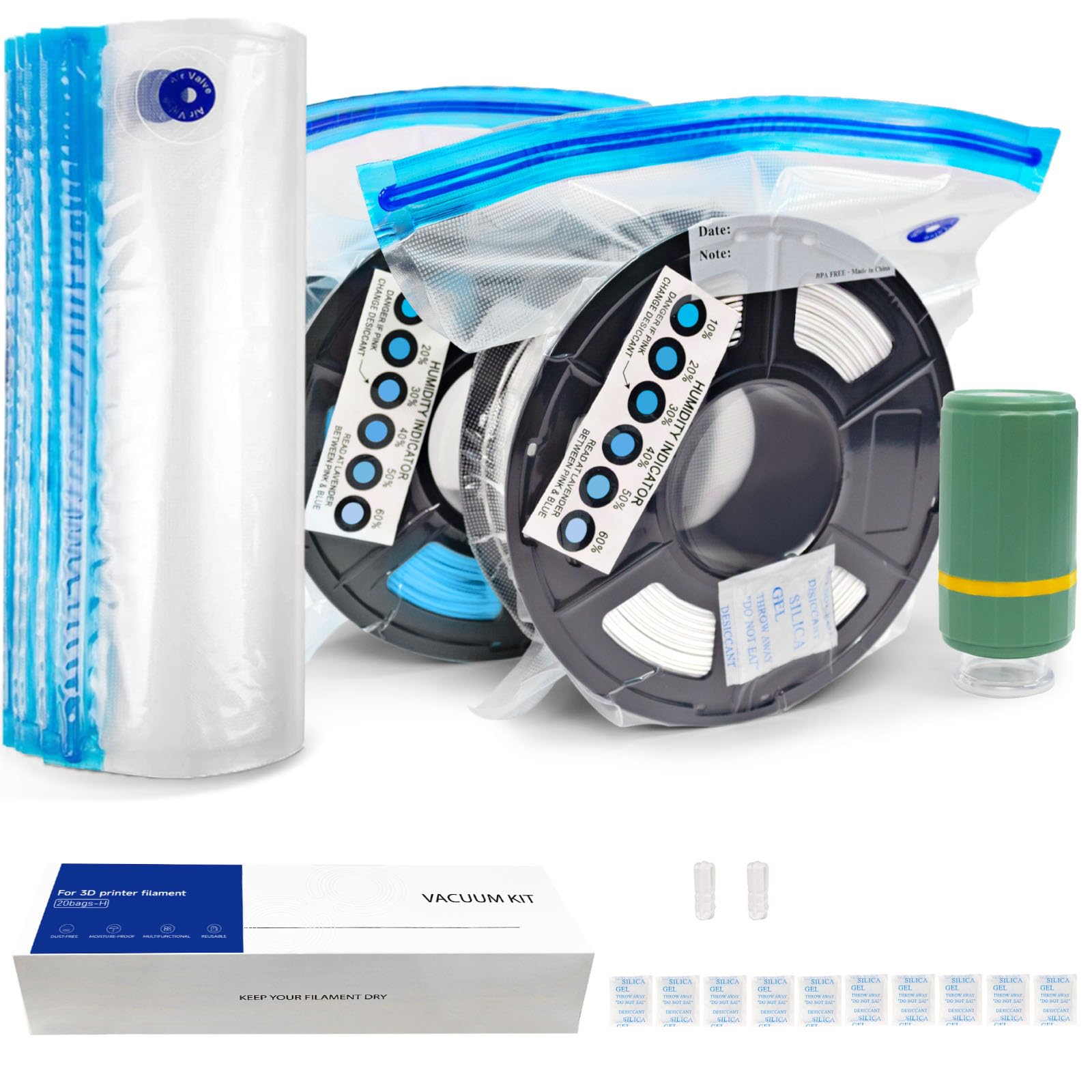 Photo 1 of Filament Storage Bags Kit 22 Pcs with Auto Pump, 10 Filament Vacuum Bags Plus 10 Desiccants and 2 Clips