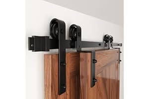 WINSOON 9FT Single Track Bypass Barn Door Hardware Double Doors Kit, Heavy Duty Sliding One Track Antique Roller for Cabinet Closet Fit Double 54" Wide Doors