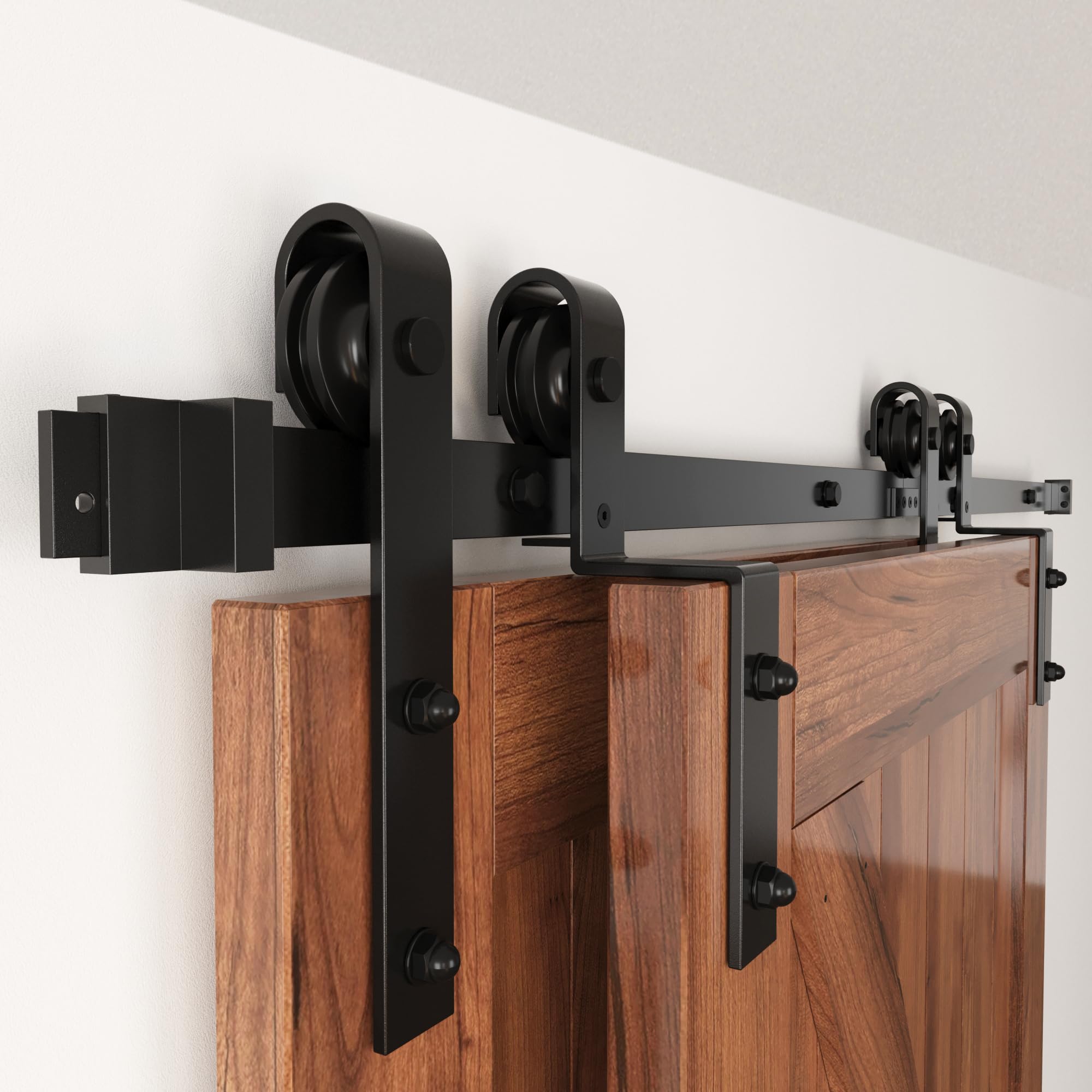 Photo 1 of WINSOON 6FT Single Track Bypass Barn Door Hardware Double Doors Kit, Heavy Duty Sliding One Track Antique Roller for Cabinet Closet Fit Double 41" Wide Doors