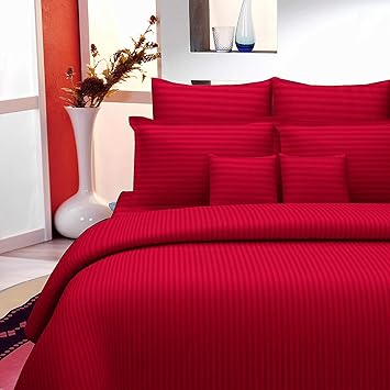Reliable Trends 300 TC Plain Stripe King Size Elastic Fitted Bedsheets (Red)