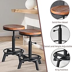 BOKKOLIK Set of 2-Industrial Bar Stool-Counter