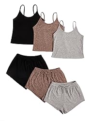 GORGLITTER Women's 3 Sets Ribbed Pajamas Set